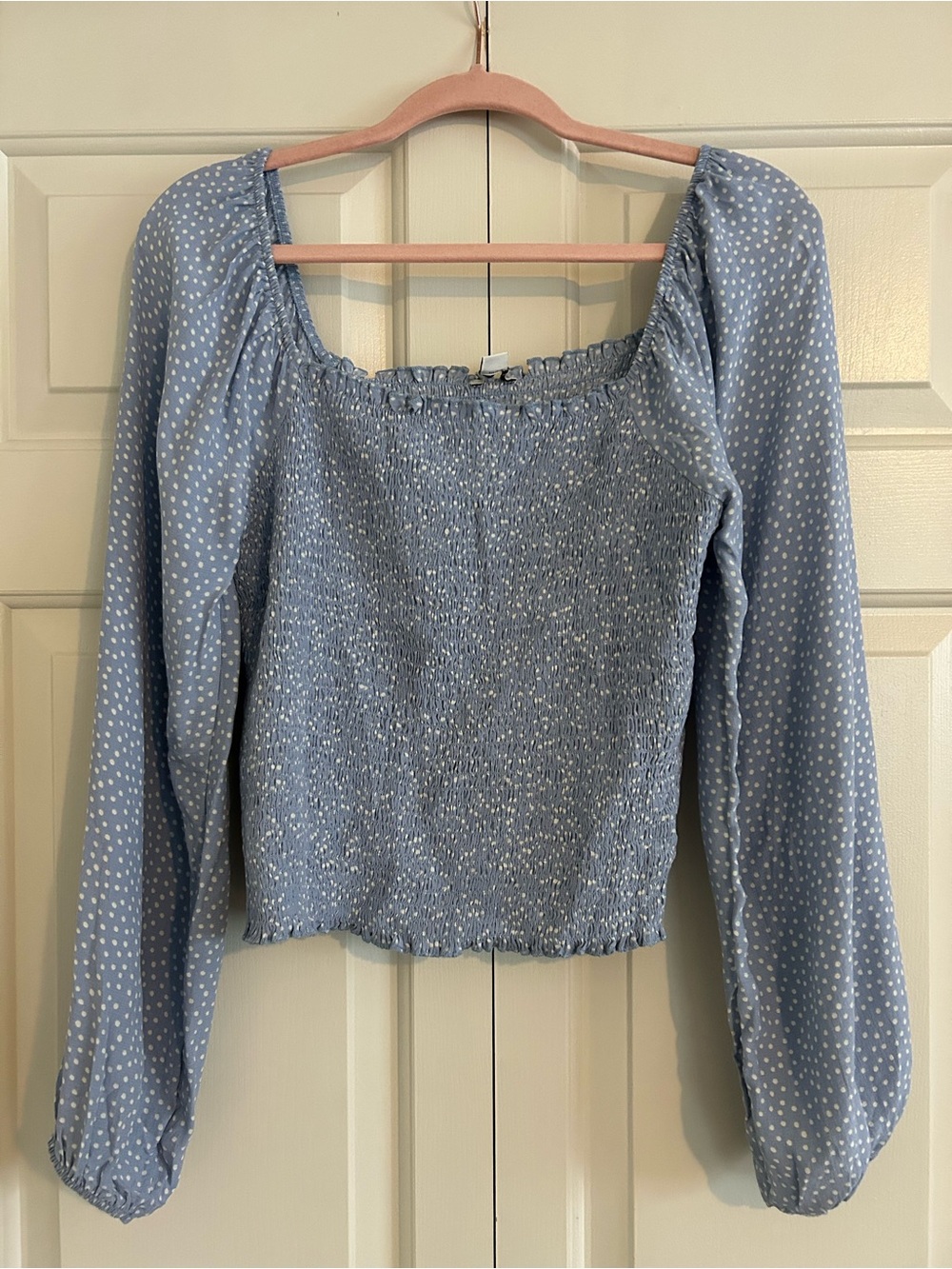American Eagle Light Blue Smocked Long-Sleeve Peasant Top Boho Prairie, Size L